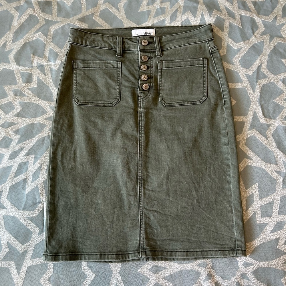 Olive Green Denim Skirt